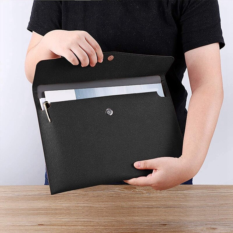 -PU Leather A4 File Folder Document Holder Waterproof Portfolio Envelope Folder Case with Snap Closure