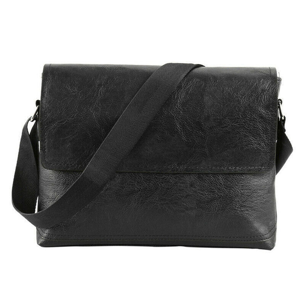 Herre lædertasker business casual pu enkeltskulder crossbody tasker multifunktionelle vintage håndtasker herre: Sort