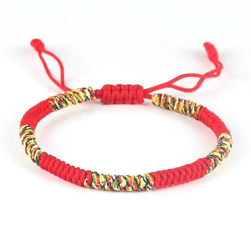 Pulsera Budista Tibetano para mujer y hombre, brazalete de hilo de colores, cuerda roja de la suerte, nudos trenzados, joyería