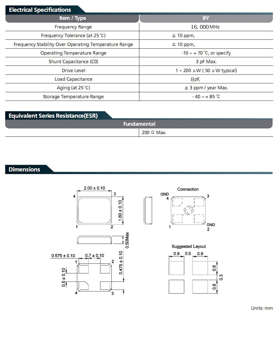 50 pcs 16 MHz 16.000 mhz 10ppm 8pF smd quartz resonator Kristal