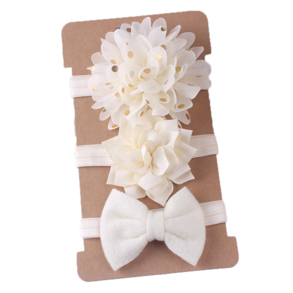 Faixa de cabelo tipo flor para menina, 3, pçs/set, acessórios infantis para cabelo, tiara turbante, chiffon: beige