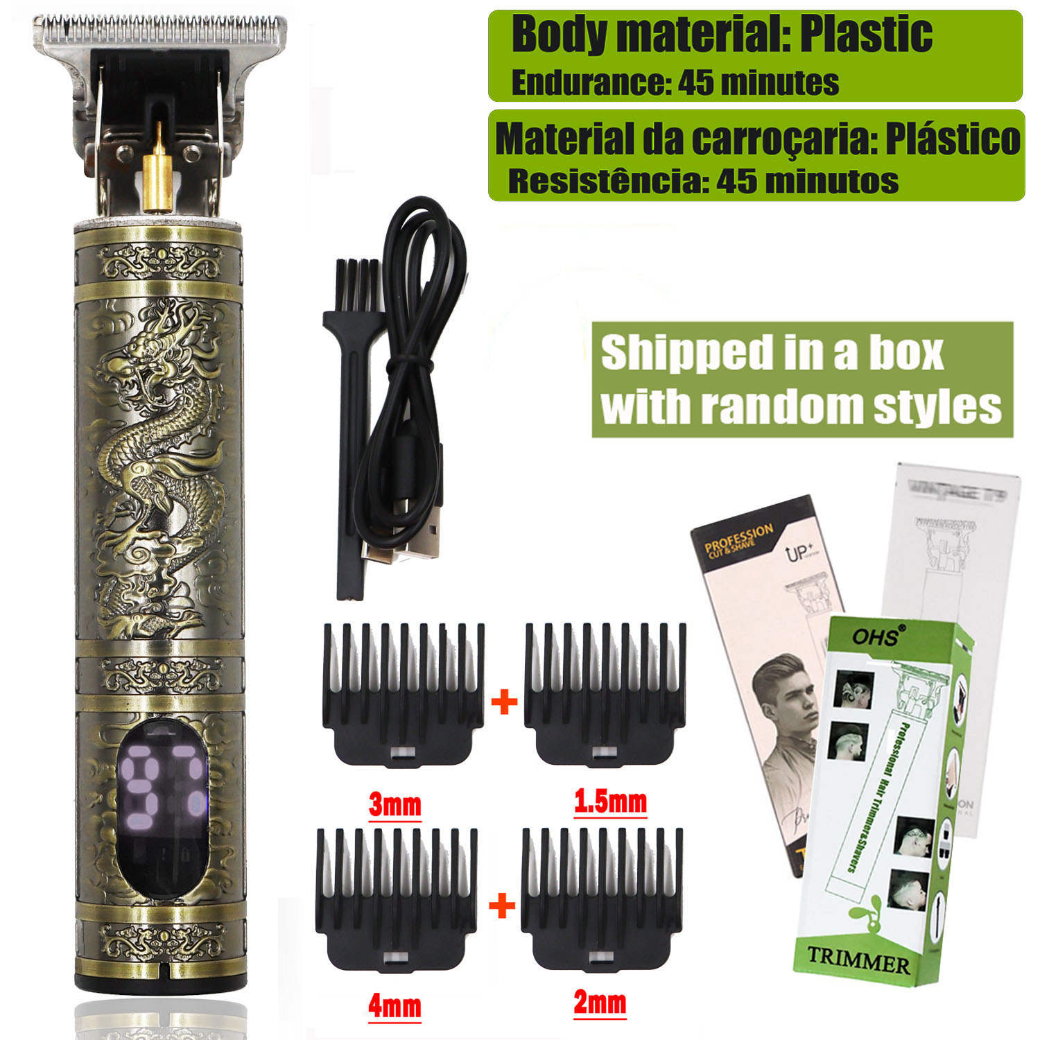 Tondeuse Drachen Jahrgang T9 Schnurlose professionelle Haarschneidemaschine Elektrische Trimmer für Männer Haarschneidemaschine Haarschneidemaschine Rasierer: Rosa