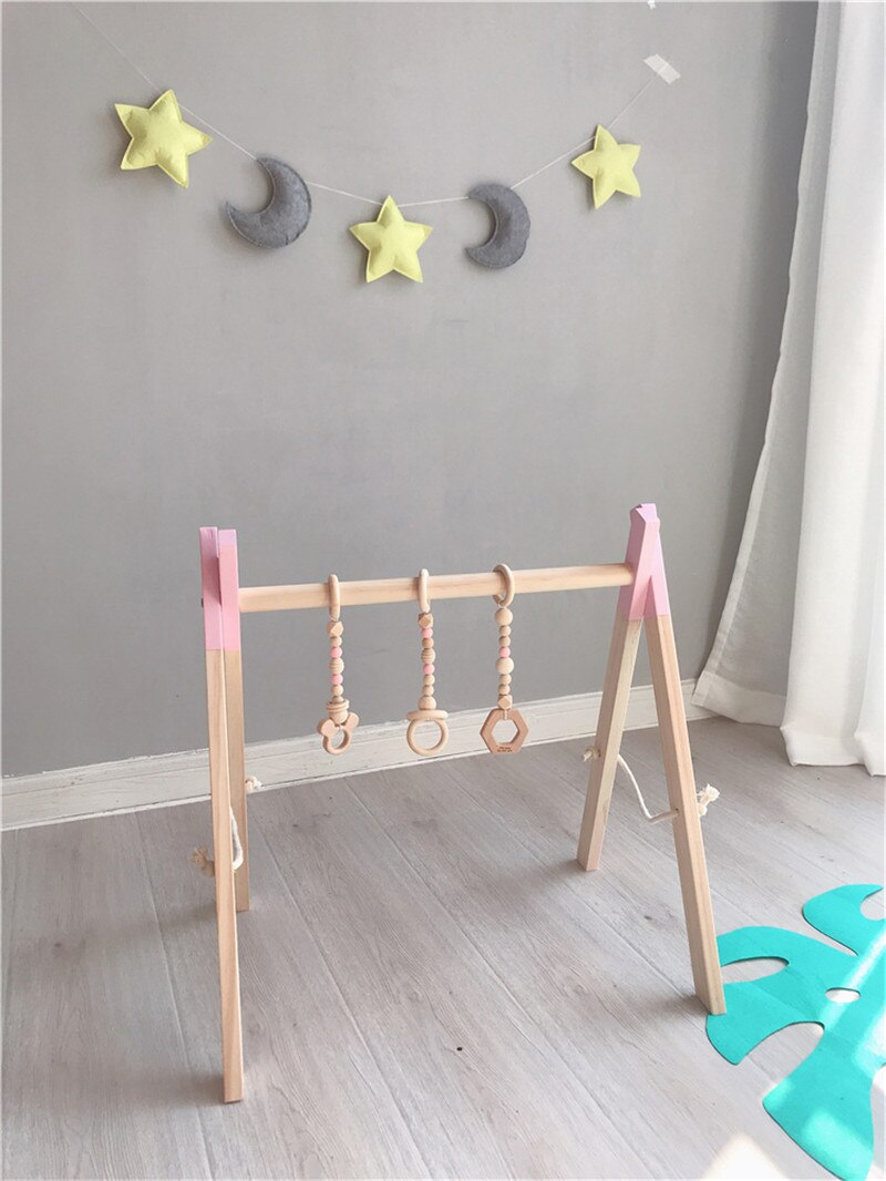 Nordic Houten Baby Gym Accessoires & Play Gym Rammelaar Speelgoed Set Frame Nursery Decor Montessori Sensory Speelgoed Babyrammelaars Beste: Pink Inlcloud Toy