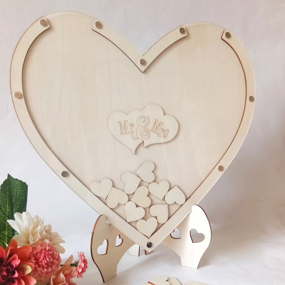 Rústico com suporte decoração festa coração forma doce de madeira casamento casa diy livro de hóspedes quadro artesanato assinatura ornamentos