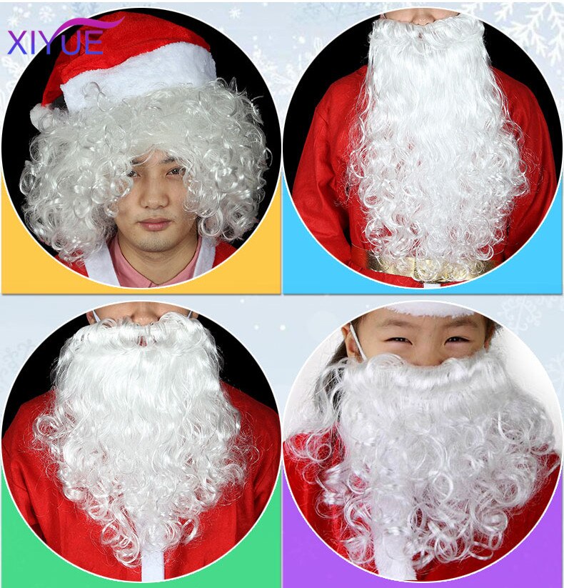 XIYUE Year White Santa Fancy Dress Costume Wizard Wig and Beard Set Christmas Halloween Supplies
