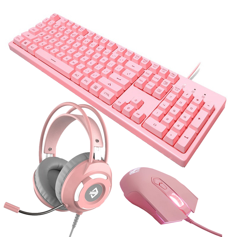 3 in 1 Combo LED Backlit Lighting 104 Keys Pink Keyboard 2400DPI Mouse Headset with Microphone 3 in 1 Keyboard Mouse Mice Sets: Red