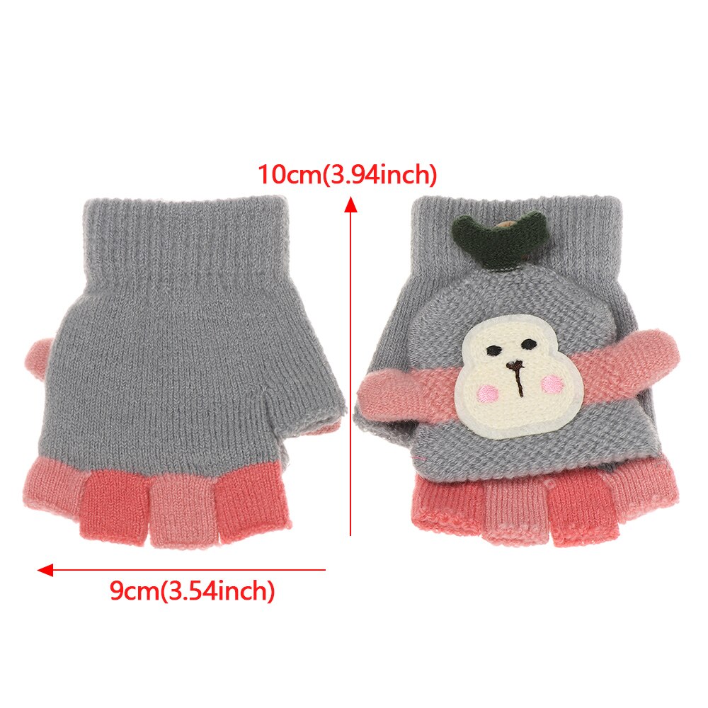 1 par bonito dos desenhos animados crianças luvas de malha meninos meninas inverno quente metade dedo flip superior luvas sem dedos para 3-8 anos de idade