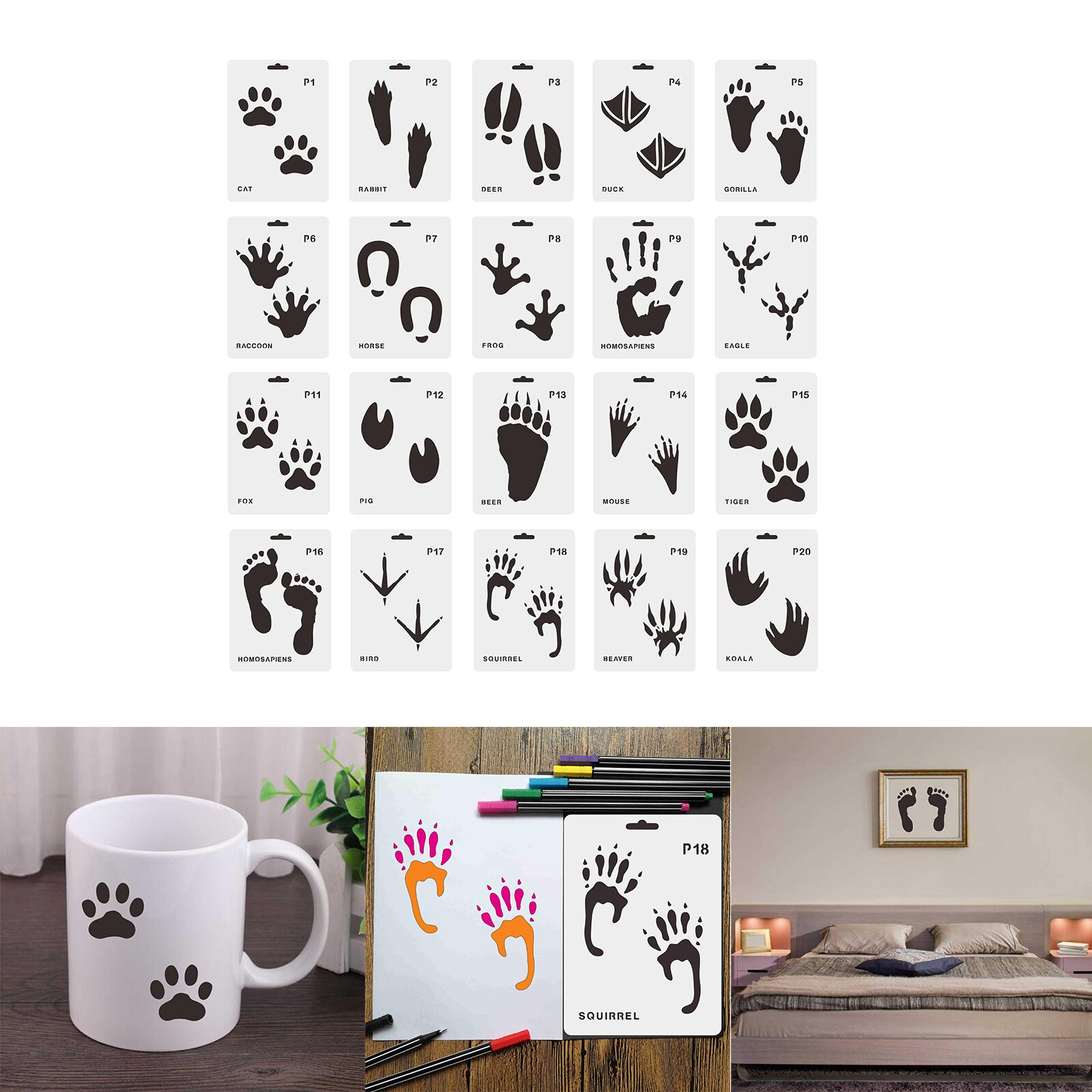 Set of 20 DIY Stencil Painting Templates for Wood Signs Wall Decor Cake