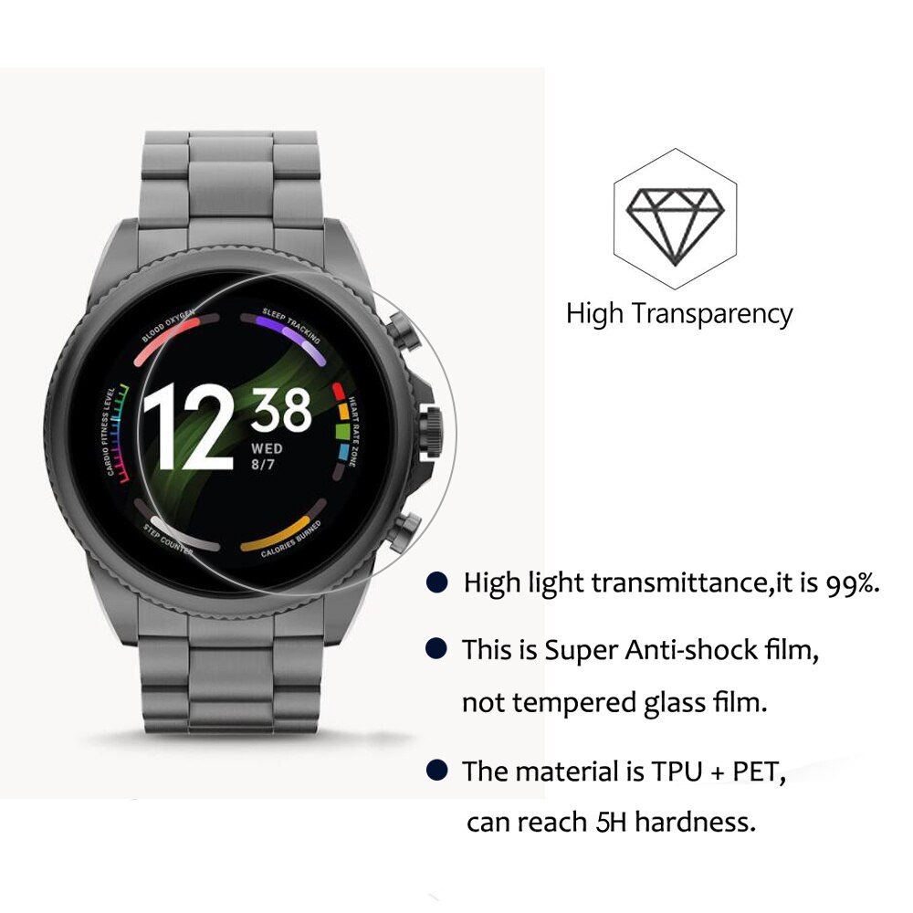 Film de protection anti-rayures Ultra-fin pour montre connectée Fossil Gen 6 FTW4059V FTW4062V FTW4061V FTW4063V, pas du verre, 3 pièces