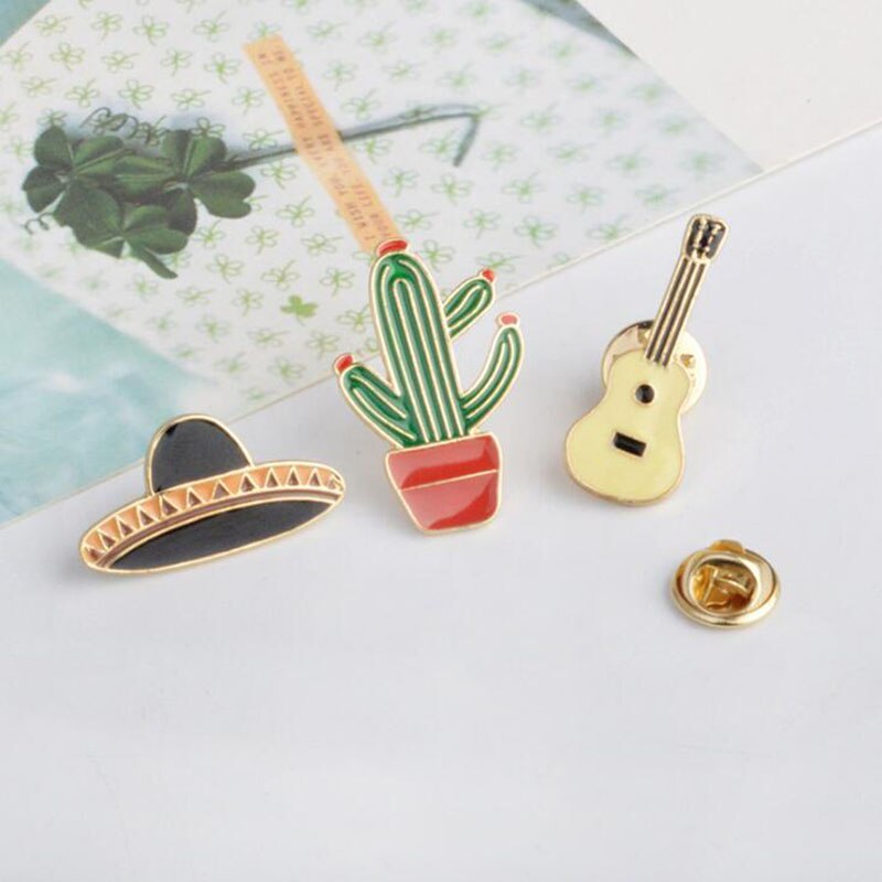 Mexicaanse Gitaar Cactus Planeet Epoxy Metalen Pin Badge Jeans Meisje Bag Mode-sieraden Badge Decoratie