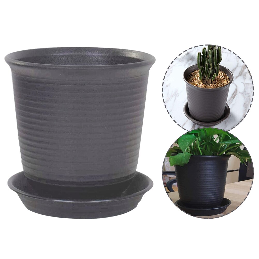 Plastic Flower Pots Thicken Resin Indoor Plant Pots with Drainage Holes Garden Barrel Planter Dark Brown 6PCS For Home Garden