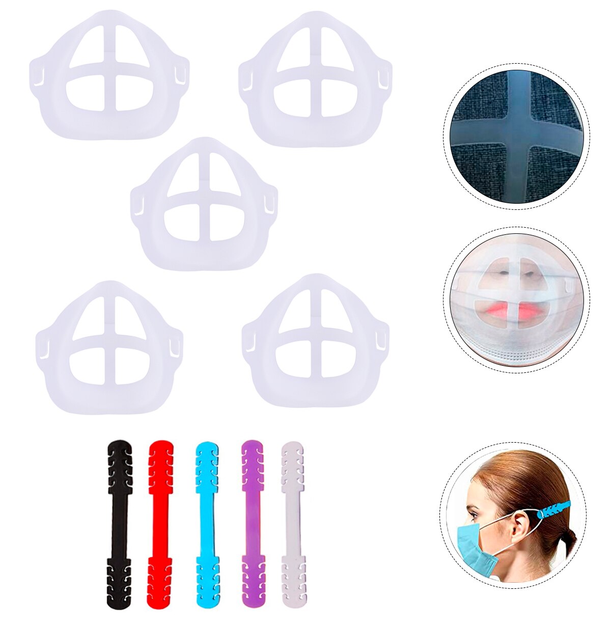 Fureinstore Pack Soporte para Mascarilla Mejor Respiración y Sujetador para Mascarillas Marco de Soporte Interno para Máscara