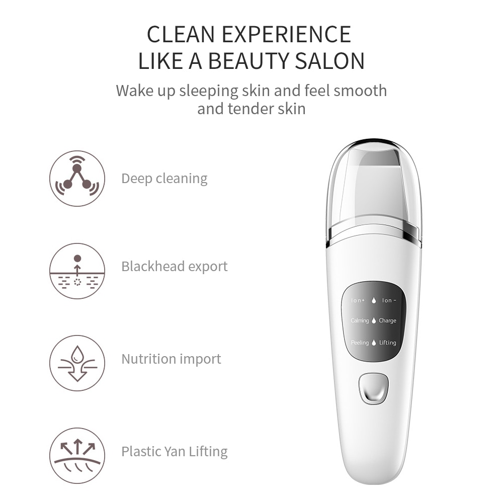 Ultrasonic Skin Scrubber Deep Face Cleaning Machine LCD Face Peeling Shovel Ion Skin Spatula