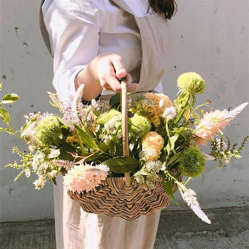 1pc Hand Knitting Wooden Basket Fruit Bread Vegetable Basket Easter Egg Basket