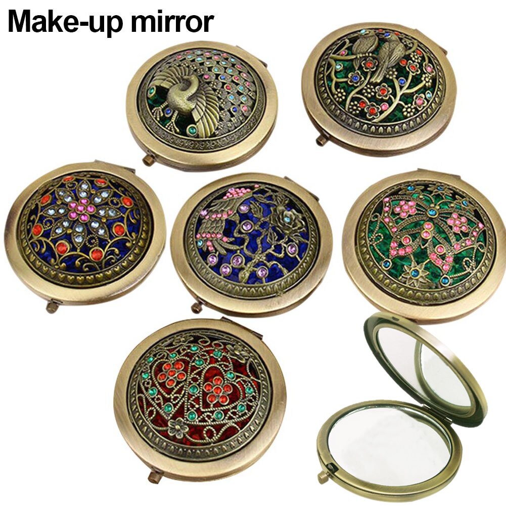 Sammenfoldelig lomme mkaeup spejl rund kompakt bærbar dobbeltsidet vintage hule makeup spejle kvinder makeup værktøj spejle