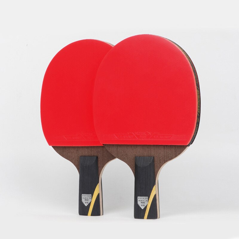 1 conjunto de 6 estrelas tênis de mesa bat 7-camadas profissional raquetes de ping pong longo punho curto fibra de carbono ping pong paddle carry bag