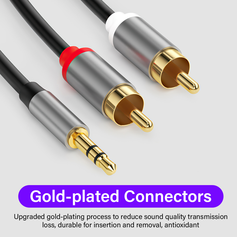 3.5 mm to 2 rca y-splitter 3.5mm adapterkabel for telefon, tv, høyttaler, pc, hifi, stereolyd, phono-plugg, lydkontakt