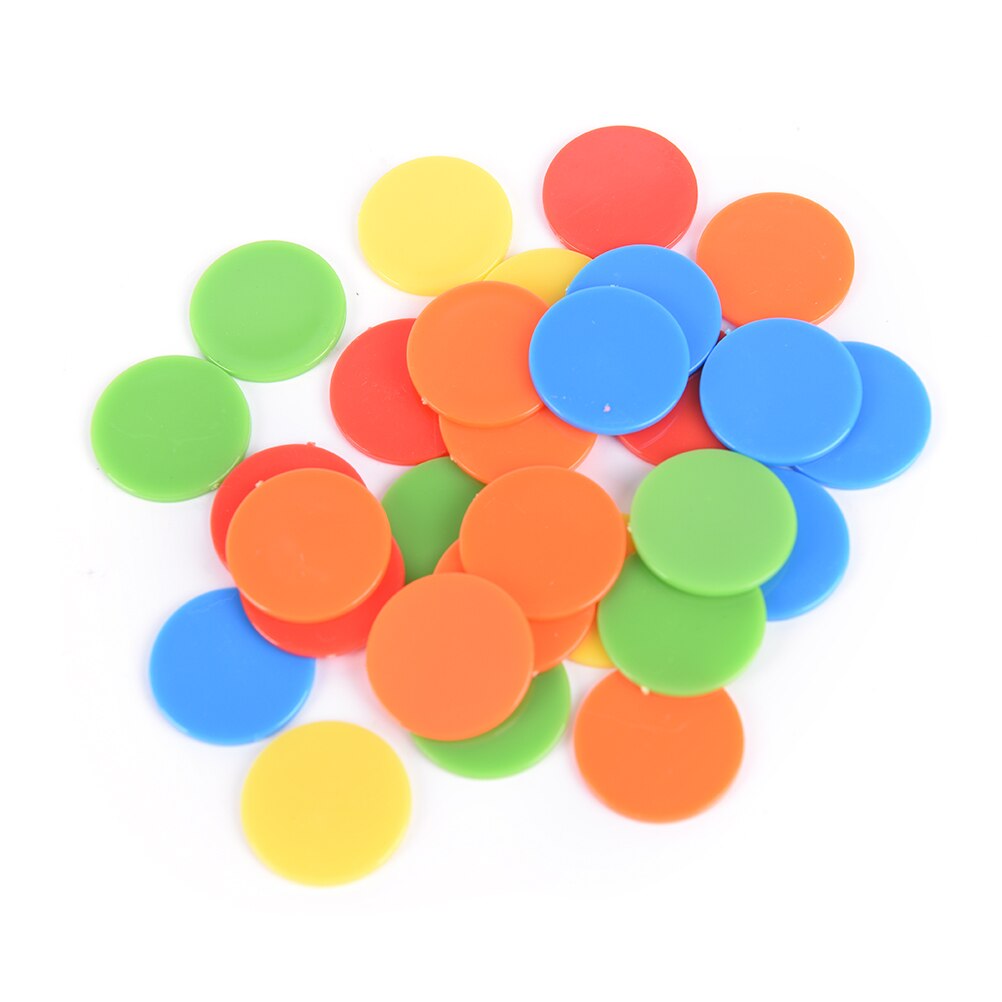 100 stk. 24mm tæller bingo chips markører til bingo spil kort 2cm 5 farver rød / gul / blå / grøn / orange