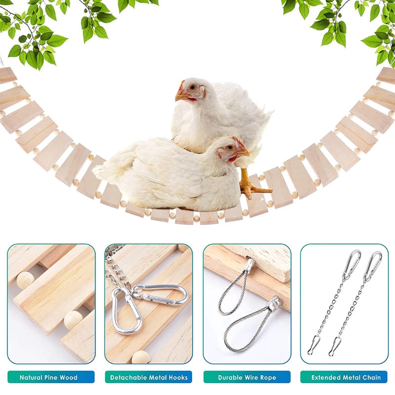 Grande perche pivotante en bois de poulet, jouet en bois naturel, échelle, jouets, accessoire de poulailler pour poules, oiseaux, perroquets, longueur totale 112cm