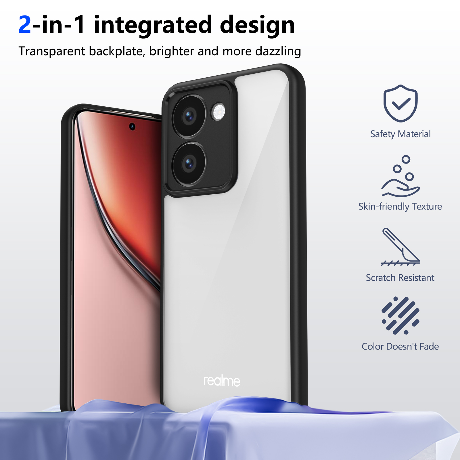 for Realme P3 Ultra case Simple transparent skin-feel cover Suitable for Realme P3 / Neo7x /P3X /Narzo 80x 5G Fudna: black / Realme P3 Ultra