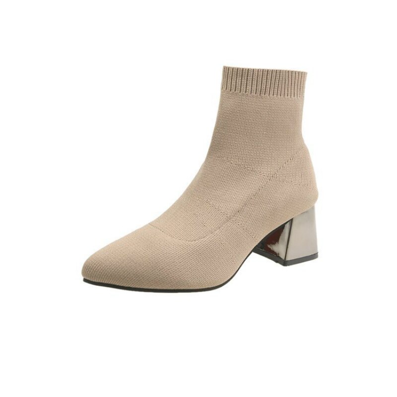 Vrouwen Schoenen Martin Laarzen Hoge Hak Stretch Stof Enkellaarsjes Voor Vrouwen Mode Wees Sok Schoenen Zapatos De mujer