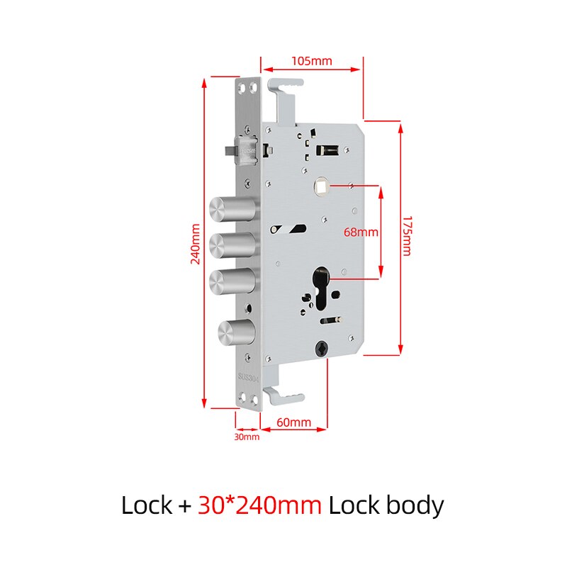 Intelligent fingerprint 6068 lock body size 24*240 stainless steel body for Security door lock smart Lock: 30240
