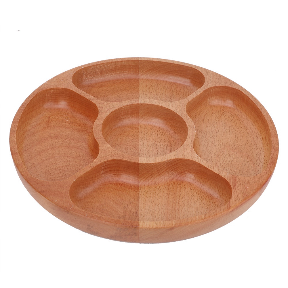 Plato redondo de madera topinn, plato dividido para comida, plato de postre, bandeja de vajilla