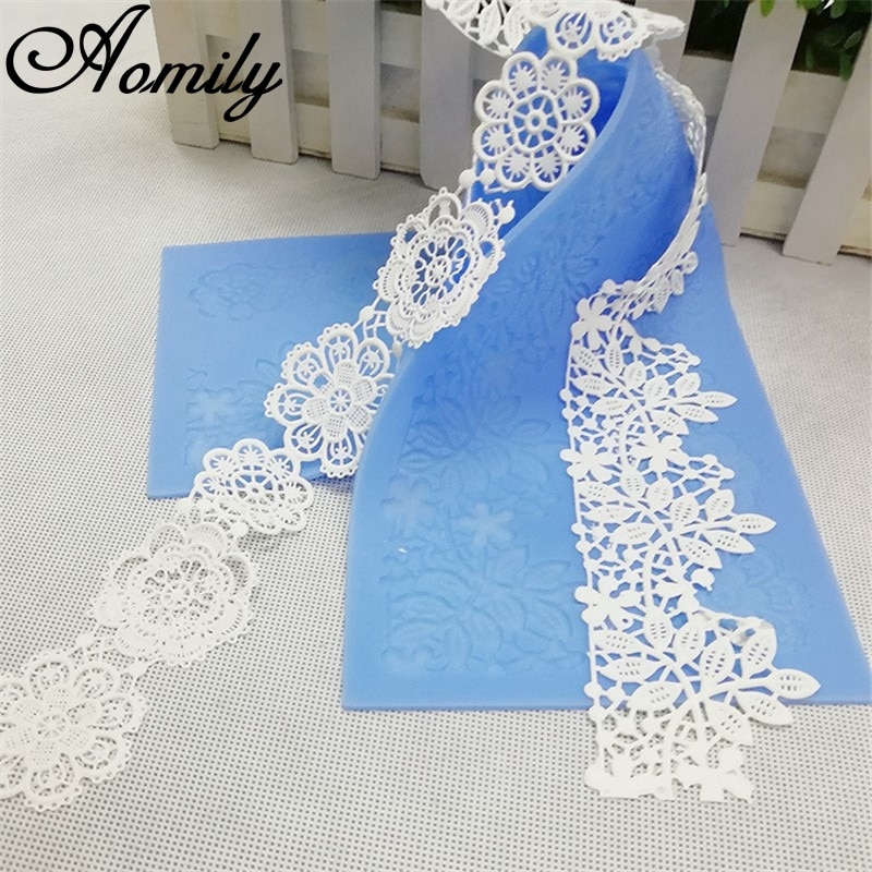 Aomily 40X12.7Cm Lace Flower Wedding Cake Siliconen Mooie Bloem Kant Fondant Mal Mousse Sugar Craft Icing Mat pastry Tool