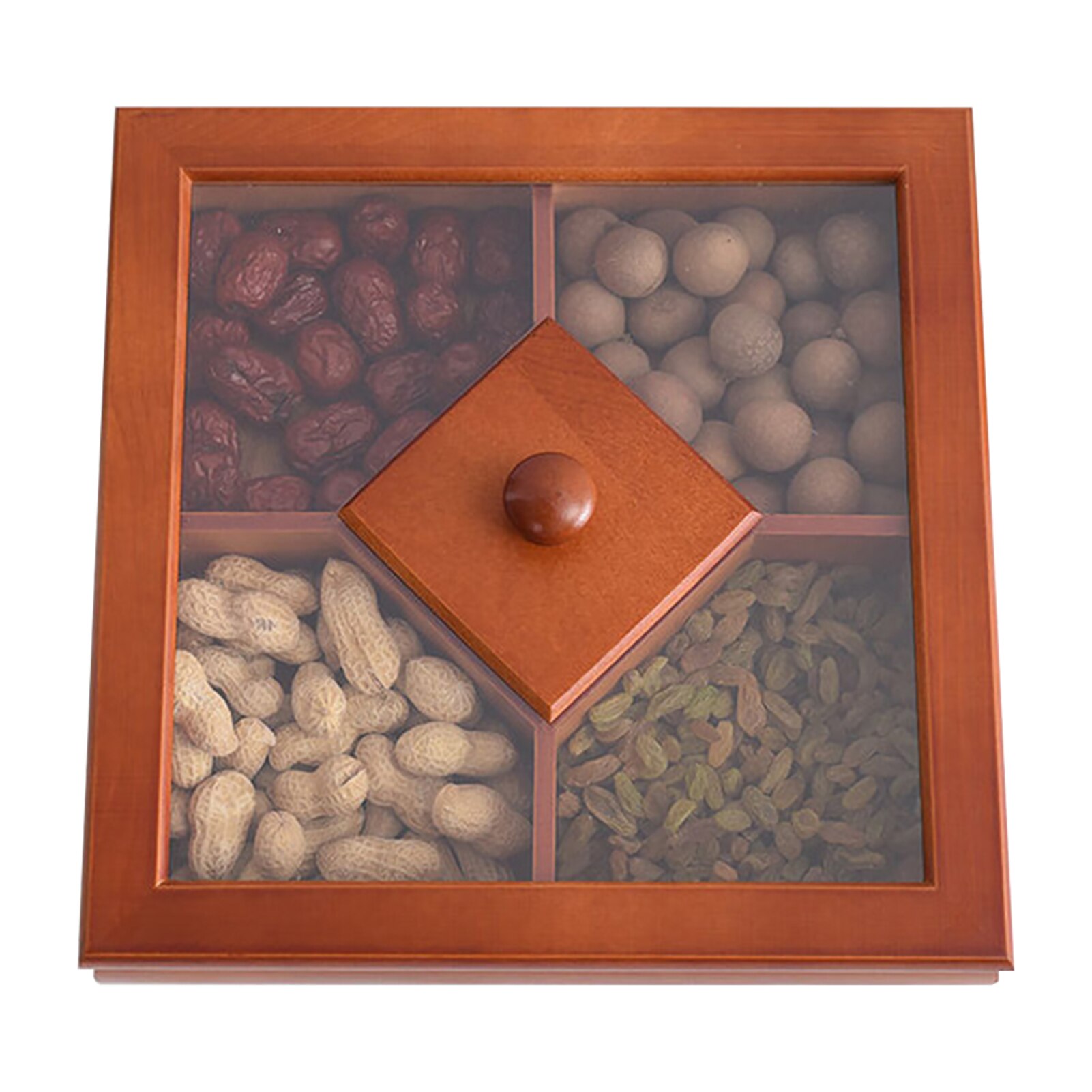 Snack Storage Container Sweets Cookies Desktop Kitchen Sectional Tray Candy Home With Lid Party Serving Wooden Dried Fruit Box: 3