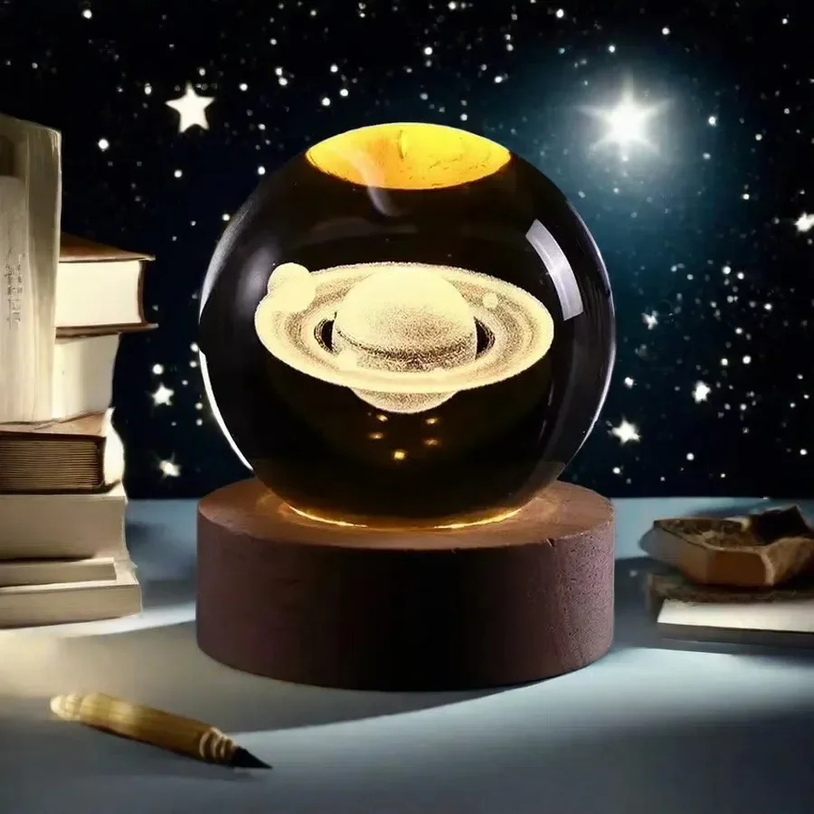 Lampe boule de cristal galaxie alimentée par USB, lumière de lune éclairée en 3D pour la maison, chambre à coucher, bureau, décoration de table, veilleuse