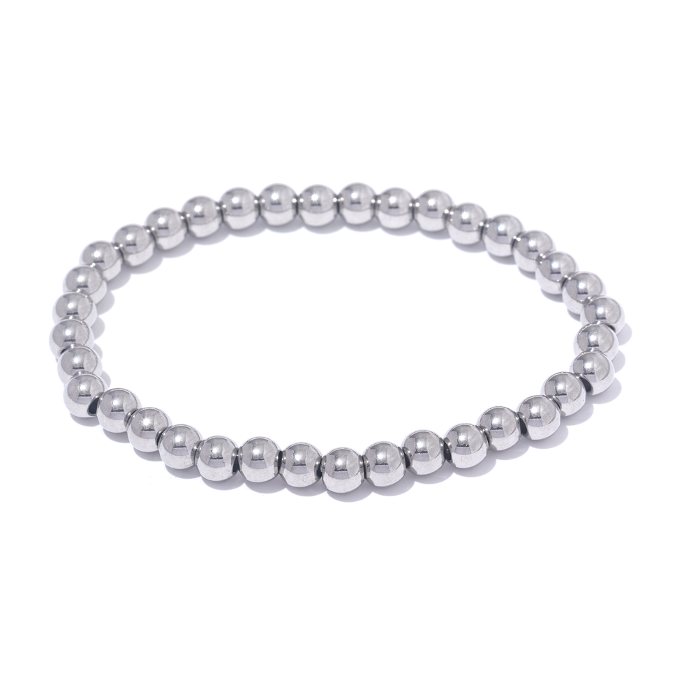 Yhpup 3/4/5/6 MM cuentas de acero inoxidable pulsera elástica hecha a mano diaria brazalete impermeable muñeca al por mayor joyería de Color dorado para hombres: Color dorado