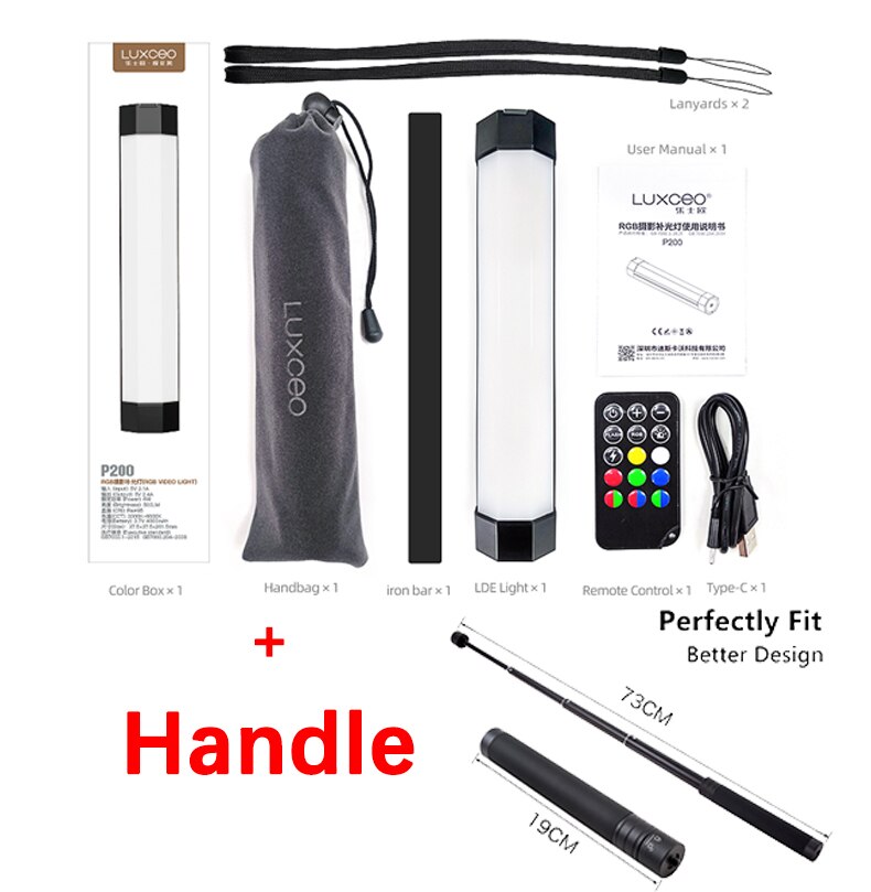 LUXCEO-Palo de luz LED P200 para fotografía, tubo impermeable de mano, RGB, luz suave, Control remoto por aplicación de teléfono portátil: YELLOW