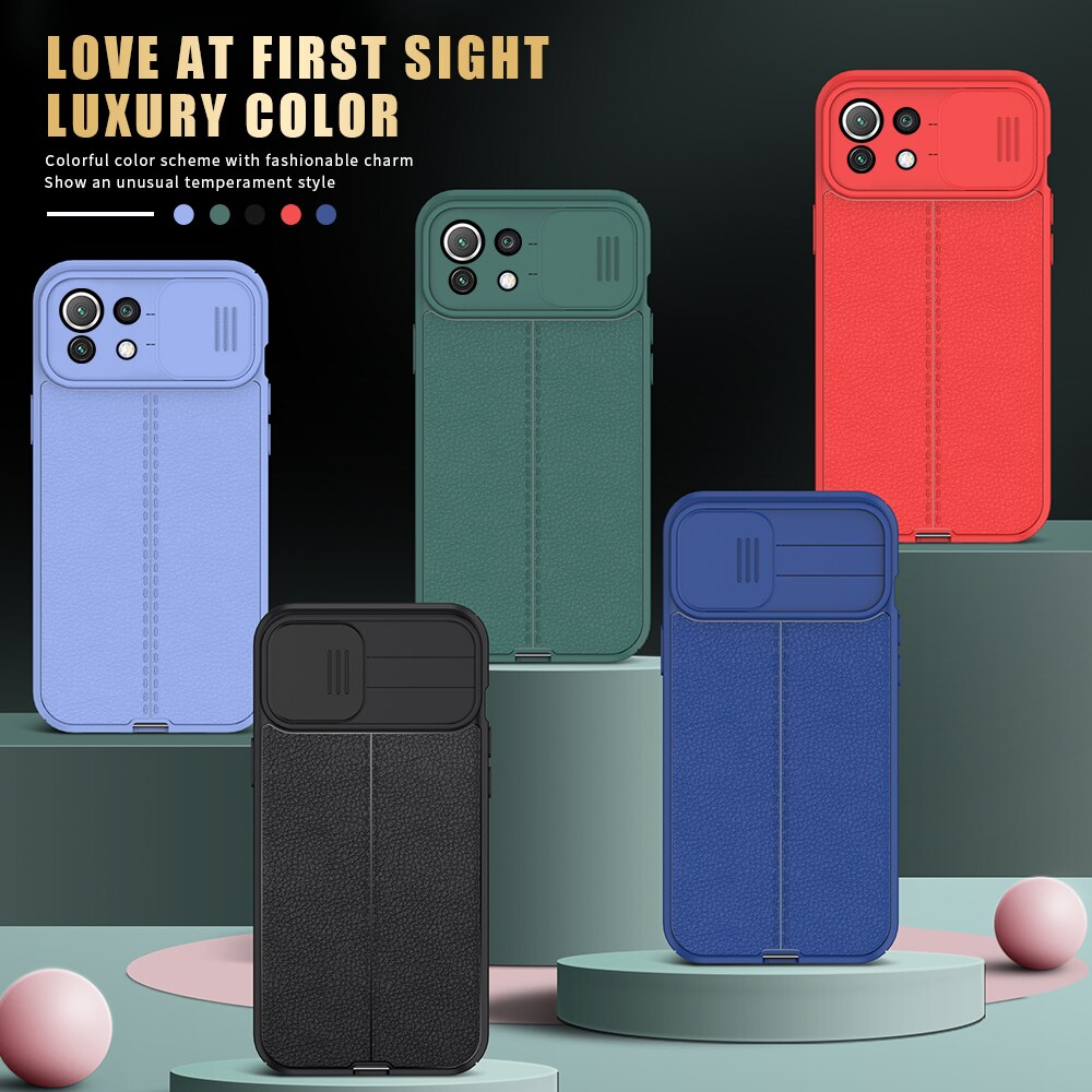 Lychee Pattern PU Leather Back Cover For Xiaomi Mi 11 Lite 5G NE Push Camera Protect Case Xiomi Mi11 Light 11Lite Silicone Cover