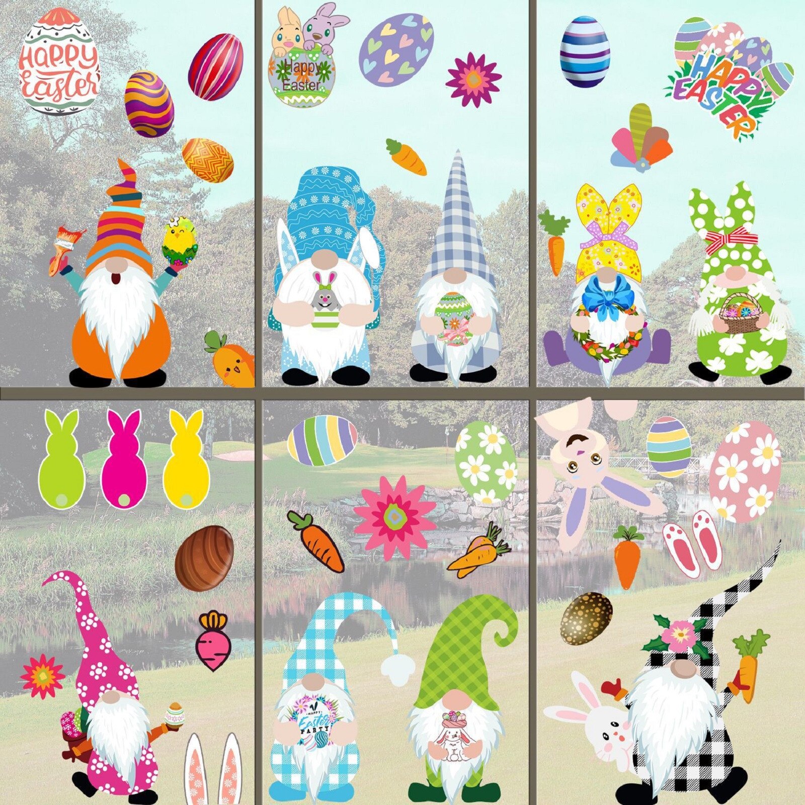 Cute Easter Window Clings Decals Carrot Bunny Egg Window Sticker for Wall Door Decor Easter Party Home Decor Animal Sticker