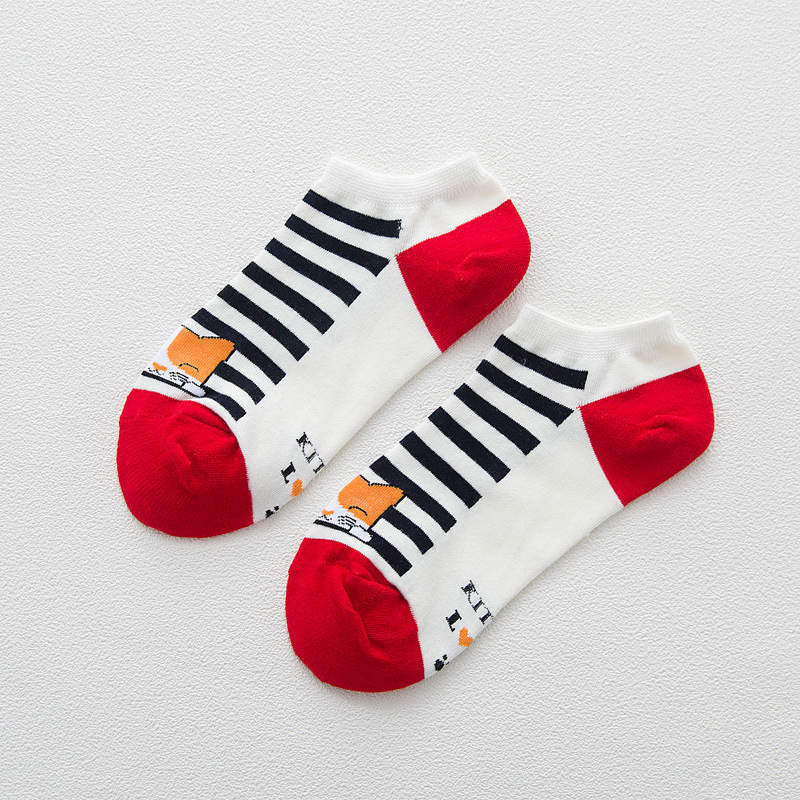 Summer Soft Socks Cartoon CAT comfortable cotton bamboo fiber girl women&#39;s socks ankle sock female candy color hosier 1pair=2pcs