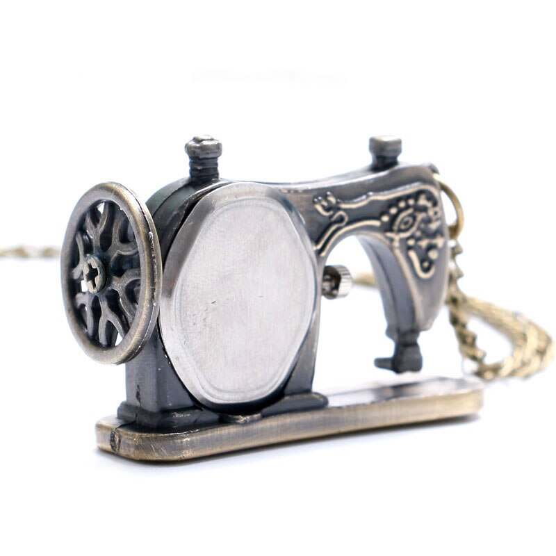 Chic symaskin fickur klocka brons antik steampunk fob klocka med halsband kedja populär
