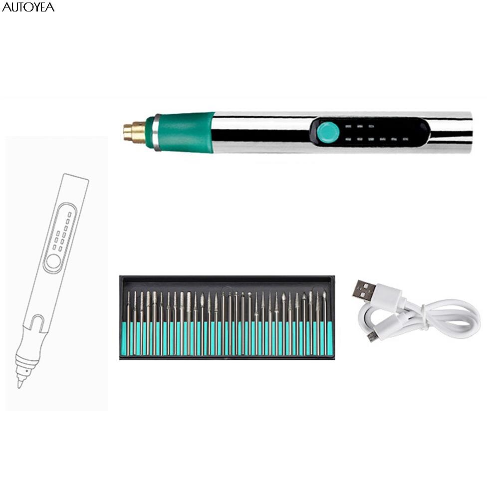 25000RPM Cordless Electric Carving Pen Set Mini Grinding Machine 3 Speeds Adjustable Grinder Rotary Tool USB Engraving Pen: Set B
