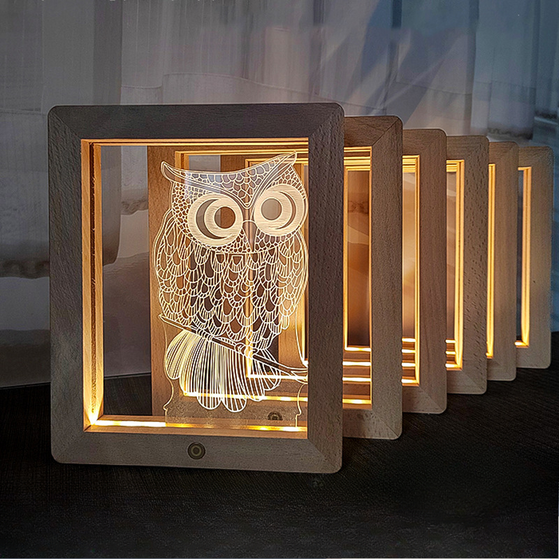 Cadre Photo en bois, lampe de luminosité, décor , cadre Photo en bois avec veilleuse LED, pour amoureux de la famille