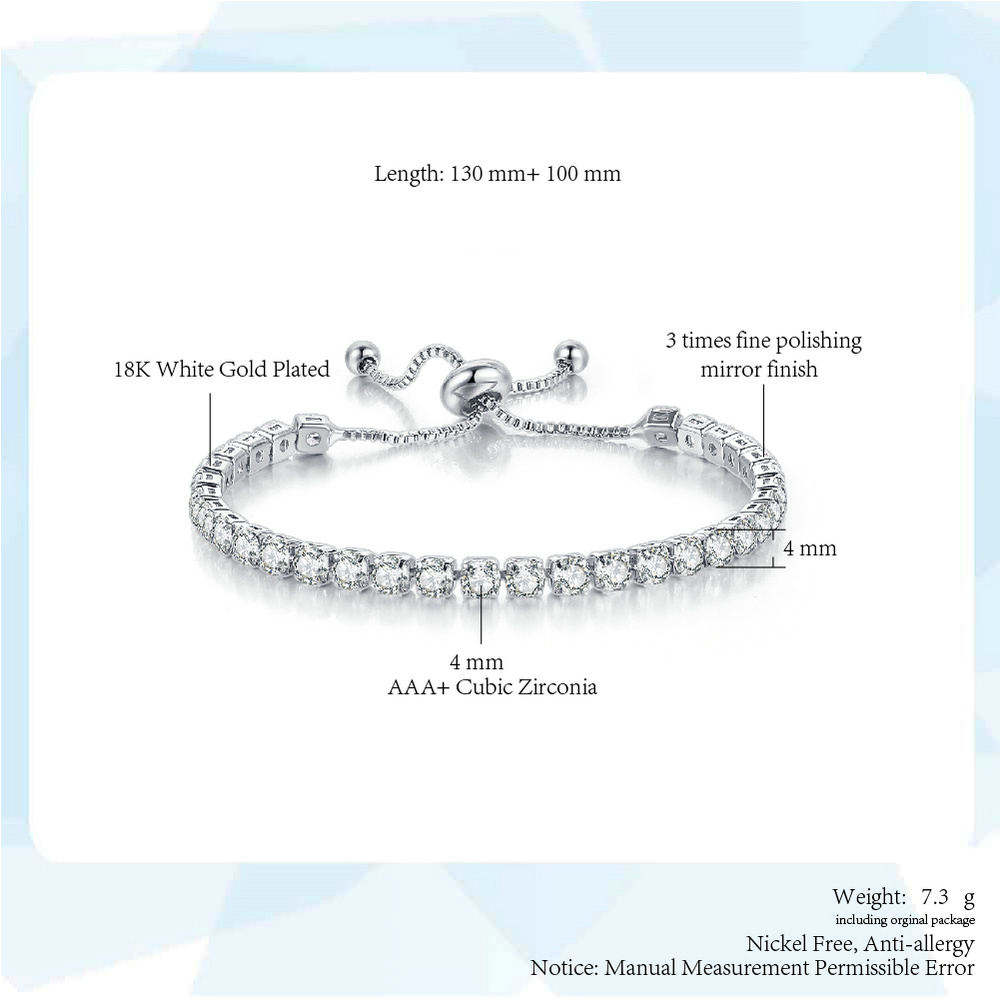 Tennis Armbanden Voor Vrouwen Shining Wit Goud Kleur Single-Layer Zirkoon Verstelbare Slider Gesp Bedelarmband Mode-sieraden