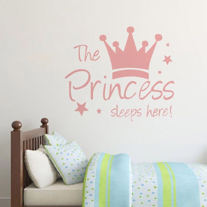 De Prinses Slaapt Hier Muursticker Roze Kroon Home Decor Woonkamer Decor Verwijderbare Vinyl Sticker Op De Muur Voor kids Meisje