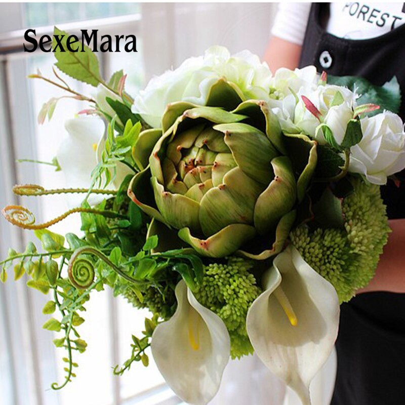 Sexemara lilla, grøn post kød plante bryllup buketter brud holder blomst vandfald hånd blomst bryllup buket