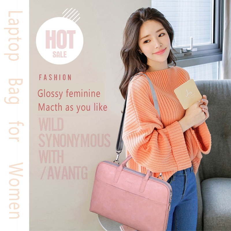 Urgrico PU Leather Laptop bag for women 14 15.6 17.3inch for macbook air 13 inch casual portable waterproof Notebook bag