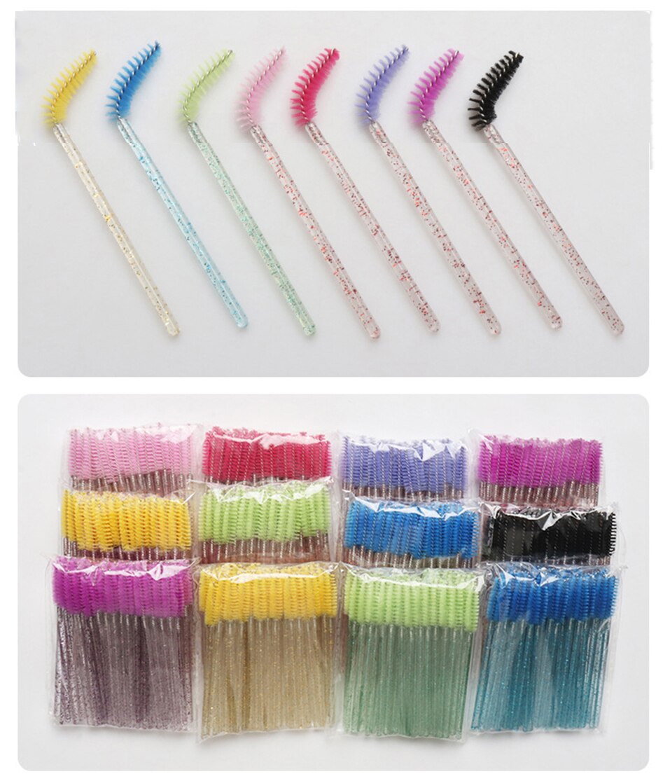 50 Stks/pak Crystal Wimper Make-Up Kwasten Nylon Handvat Mascara Wands Wegwerp Wimper Wenkbrauw Extensions Tools Goede Set