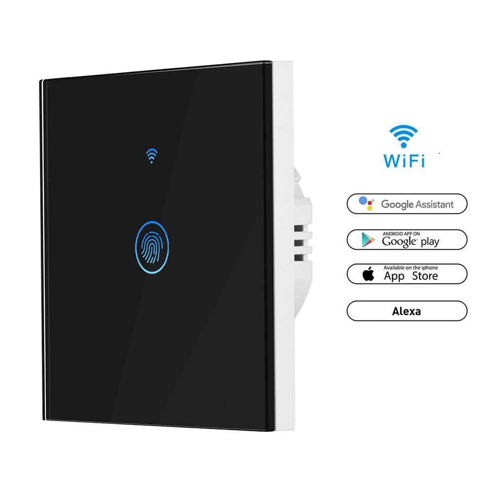 Smart switch Wifi Light Switch Glass Screen Touch Panel Voice Control Wall Switch work with Alexa Echo Google Home 1/2/3-Gang: eu size black 1gang