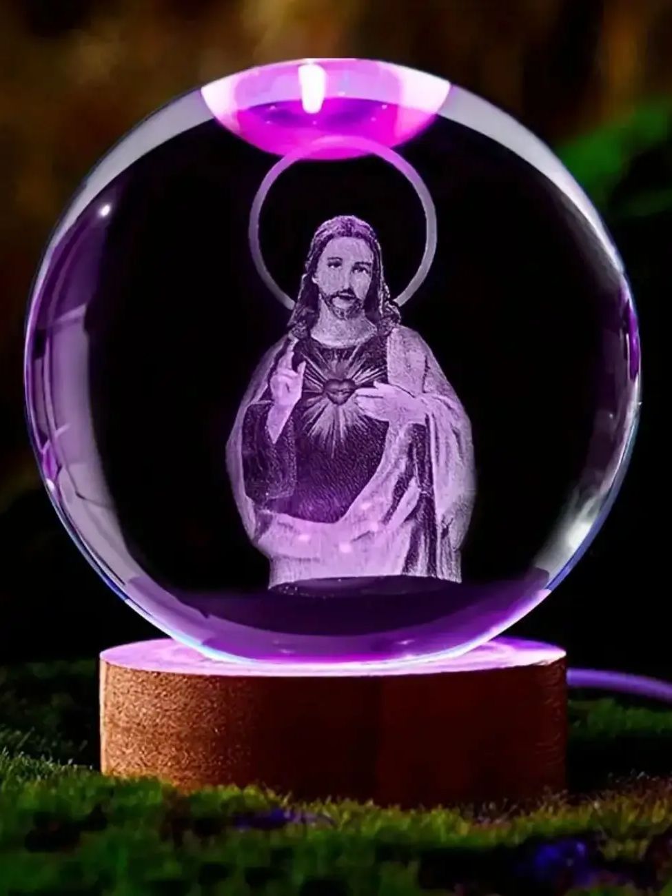 1 pieza, bola de cristal de Jesús 3D, base de iluminación multicolor, luz nocturna estilo buena suerte, decoración de dormitorio familiar para creativos,