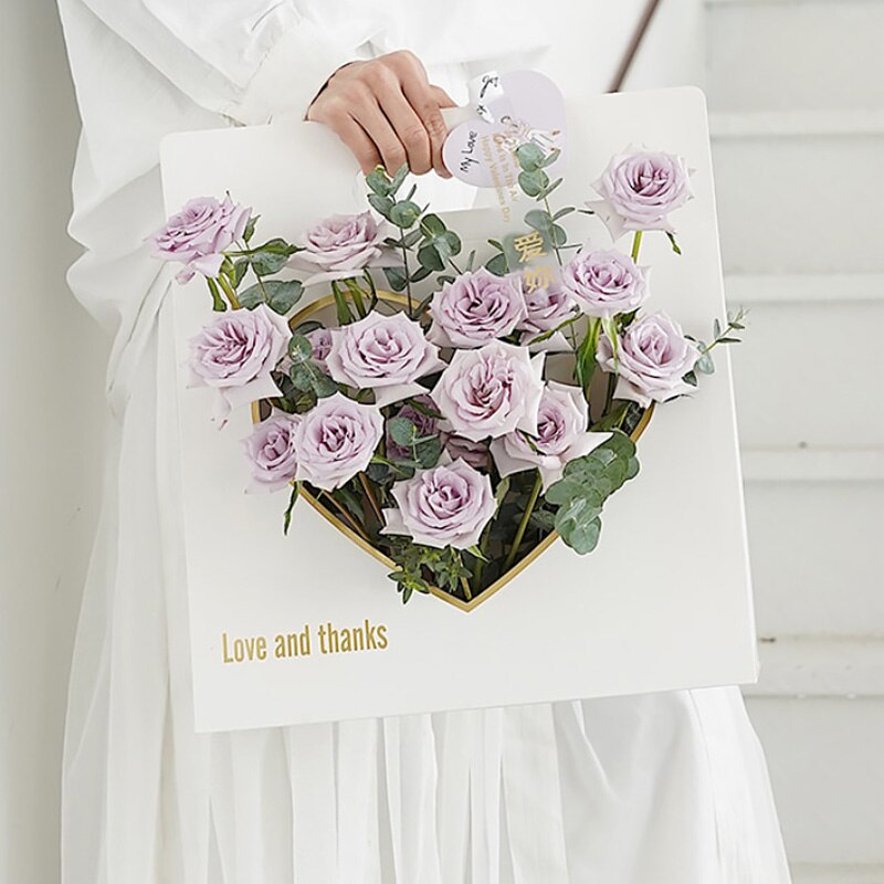 Mother 'S Day Boeket Geschenkdozen Draagbare Bloem Doos Met Hartvormige Venster Vierkante Holle Bloemstuk Verpakking
