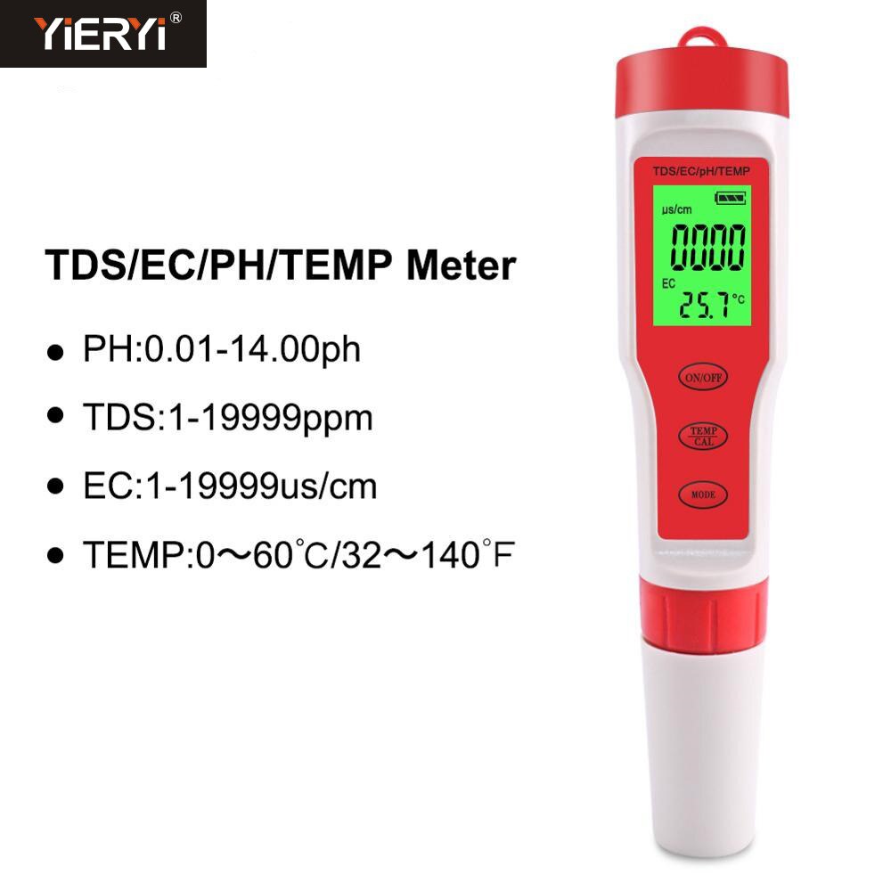 Yieryi-probador de agua Digital 4 en 1/3 en 1, probador de del agua EC/TDS/PH/TEMP, Kit de prueba de agua para piscinas: HQ9908 backlight