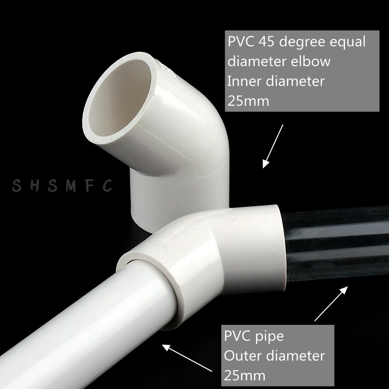 1pc I.D 20~63mm PVC Pipe 45° Equal Elbow Connector Water Supply Pipe Fittings Fish Tank Accessories Irrigation Aquarium Adapte