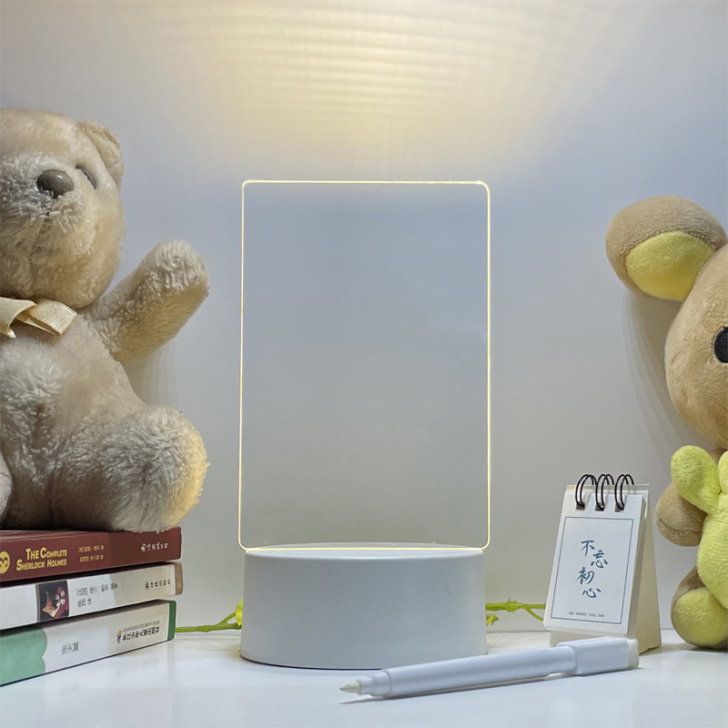 Tablero de notas de acrílico transparente, tablero de mensajes luminoso de escritura borrable, recordatorio de notas de escritorio para el hogar, pizarra blanca pequeña