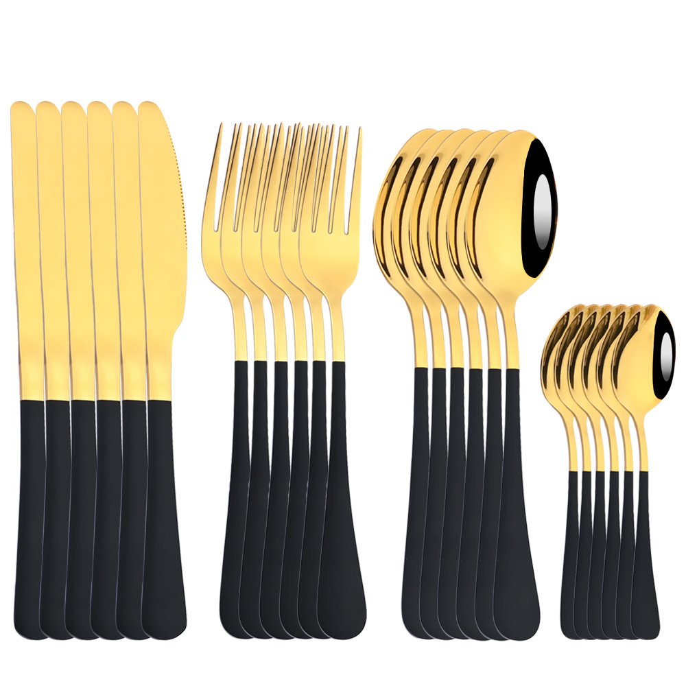 Set di posate in oro rosso 24 pezzi Set di posate in acciaio inossidabile 304 Set di stoviglie da cucina coltello da forchetta cucchiaio Set di stoviglie Set di posate: Black gold